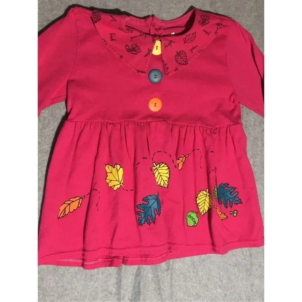 Girls Buster Brown Shirt Size 6X Pink Dress Vintage Trees Leaves Autumn Fall - Picture 2 of 6
